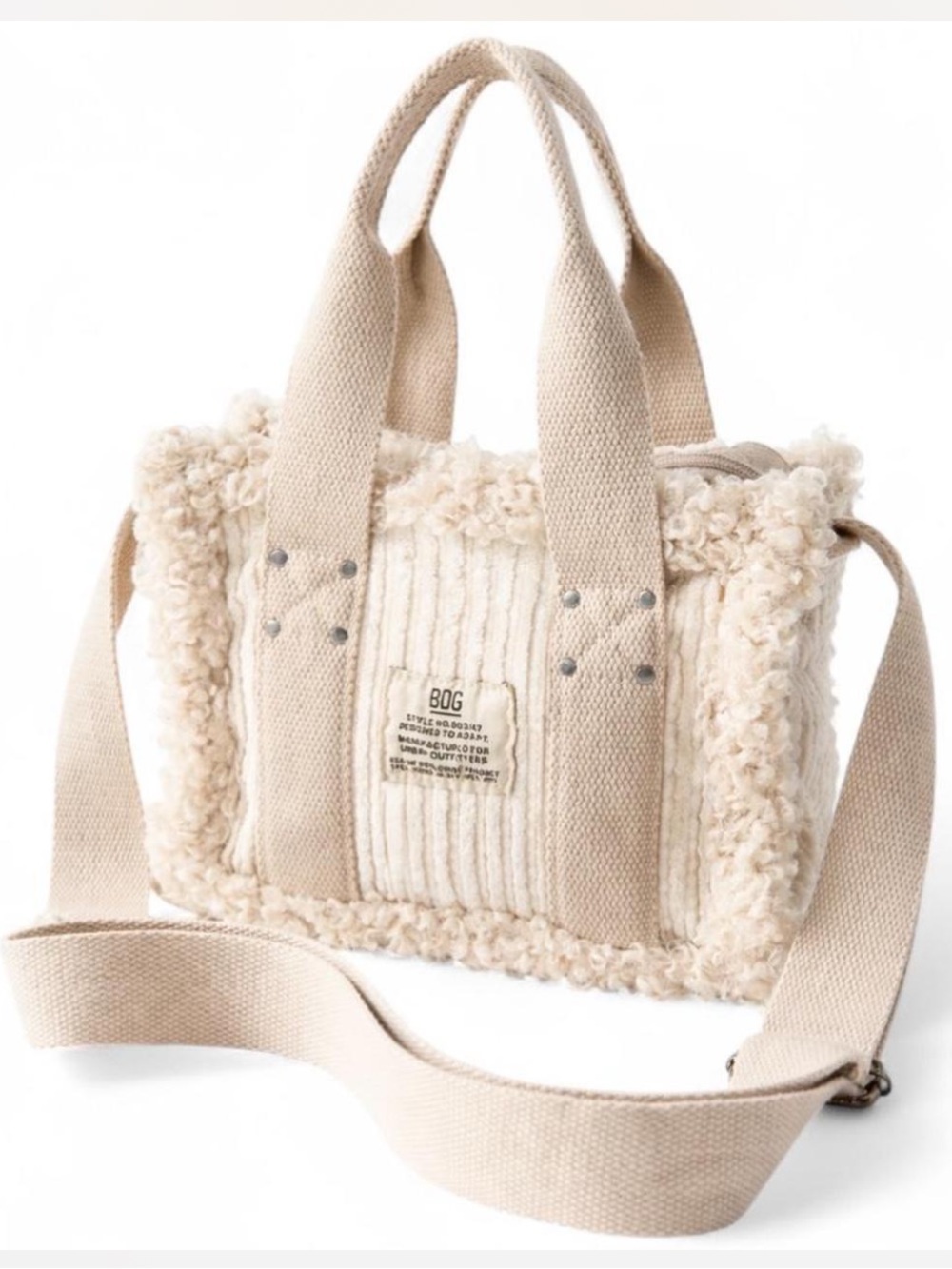 Beige Sherpa Mini Bag with Crossbody Strap